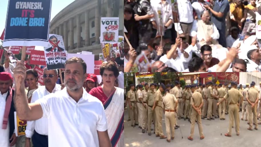 India bloc Protest: ఢిల్లీలో మరోసారి హైటెన్షన్..  పార్లమెంట్ నుంచి ఈసీకి  ఇండియా కూటమి ఎంపీల ర్యాలీ.. భారీగా బలగాల మోహరింపు..