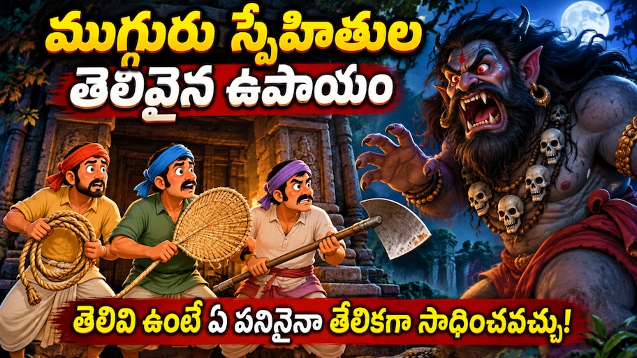ఎంత పెద్ద సమస్య అయినా.. తెలివి ఉంటే చాలు.. తేలికగా సాధించవచ్చని చెబుతున్న.. ముగ్గురు స్నేహితుల నీతి కథ..!!