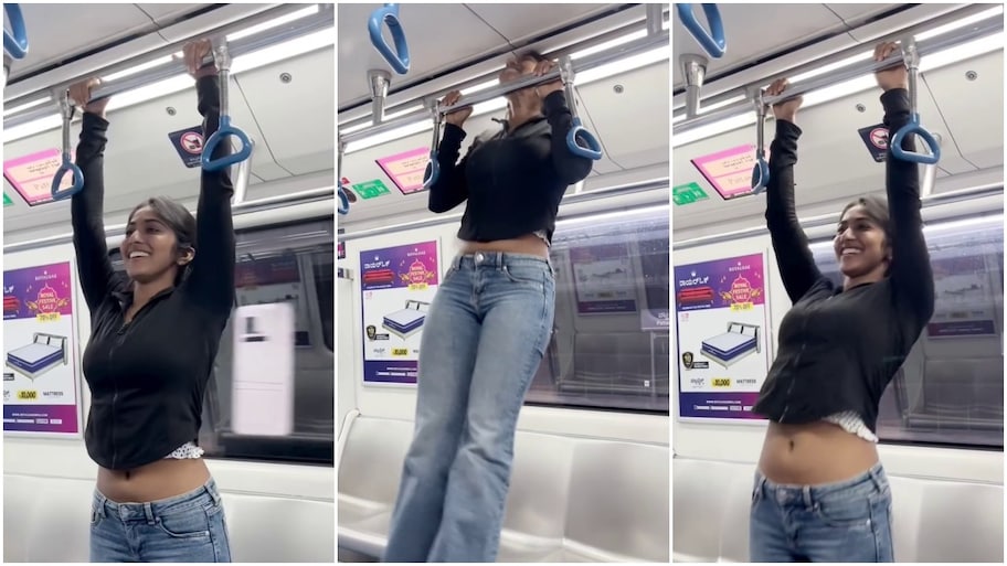 Metro Girl Pull-Up Video: మెట్రో రైలులో యువతి స్టంట్స్.. నడుము కనిపించేలా పుల్-అప్స్ వీడియో వైరల్!