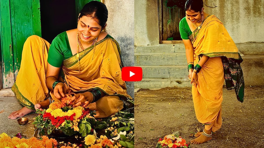 1890ల నాటి తెలంగాణ ఆడపడుచులా ముస్తాబు.. గోచీ చీరలో బతుకమ్మ ఆడుతూ నెట్టింట వైరలైన యువతి!