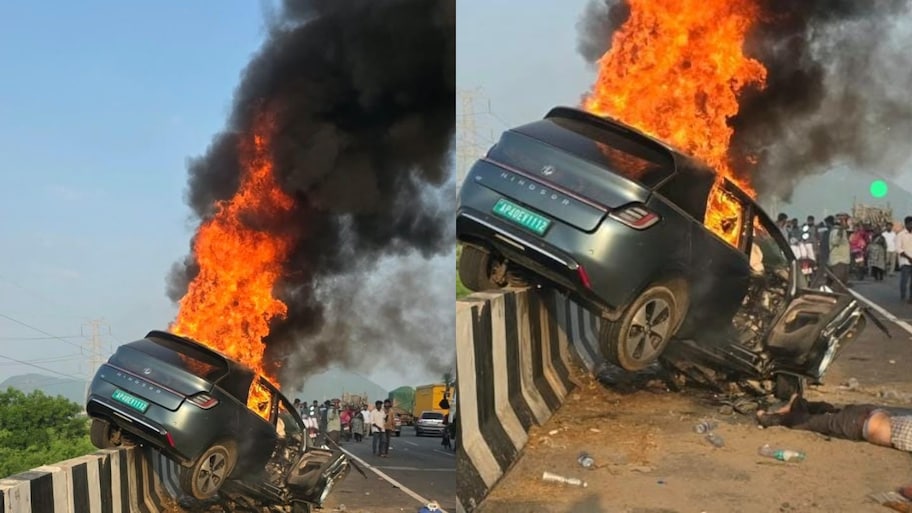 Tragedy Accident: విజయవాడలో ఘోర ప్రమాదం.. బైపాస్‌ రోడ్డులో ఈవీ కారు దగ్ధమై నలుగురు మృతి
