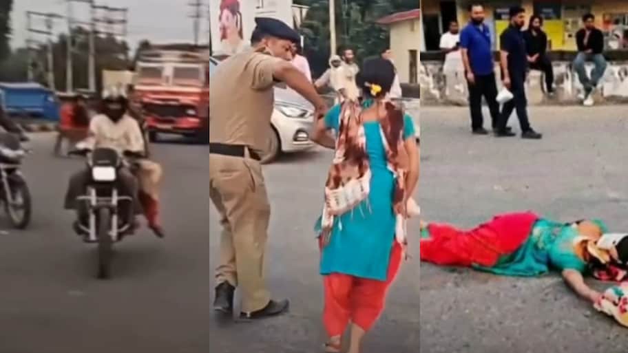 Uttarakhand: ట్రాఫిక్ పోలీసులతో భయం..  భార్యను రోడ్డు మీద పడేసి భర్త పరుగో పరుగు.. వీడియో వైరల్..