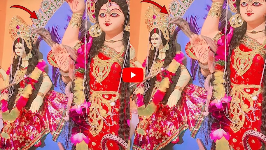 దుర్గమ్మ విగ్రహంపై ప్రత్యక్షమైన నాగుపాము.. వైరల్‌ వీడియో!