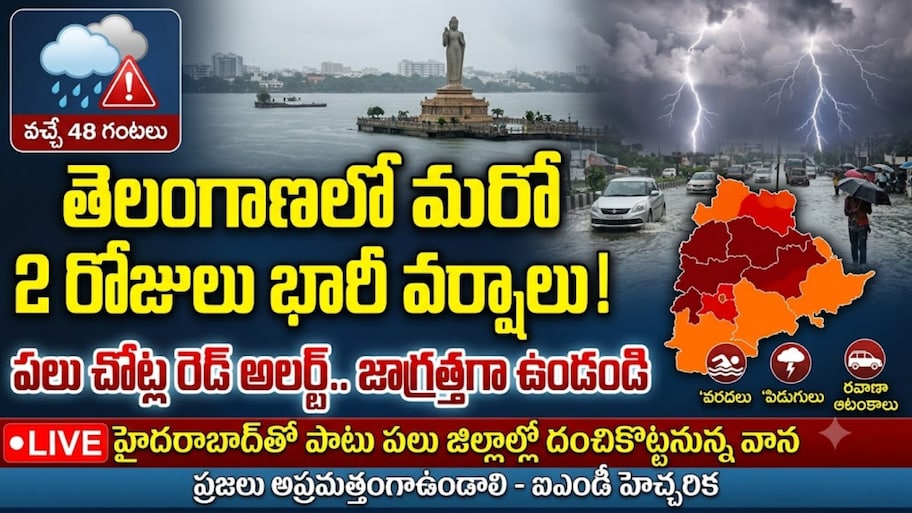తెలంగాణలో ఇంకా రెండు రోజుల పాటు భారీ వర్షాలు.. పలు జిల్లాలకు యెల్లో అలర్ట్..